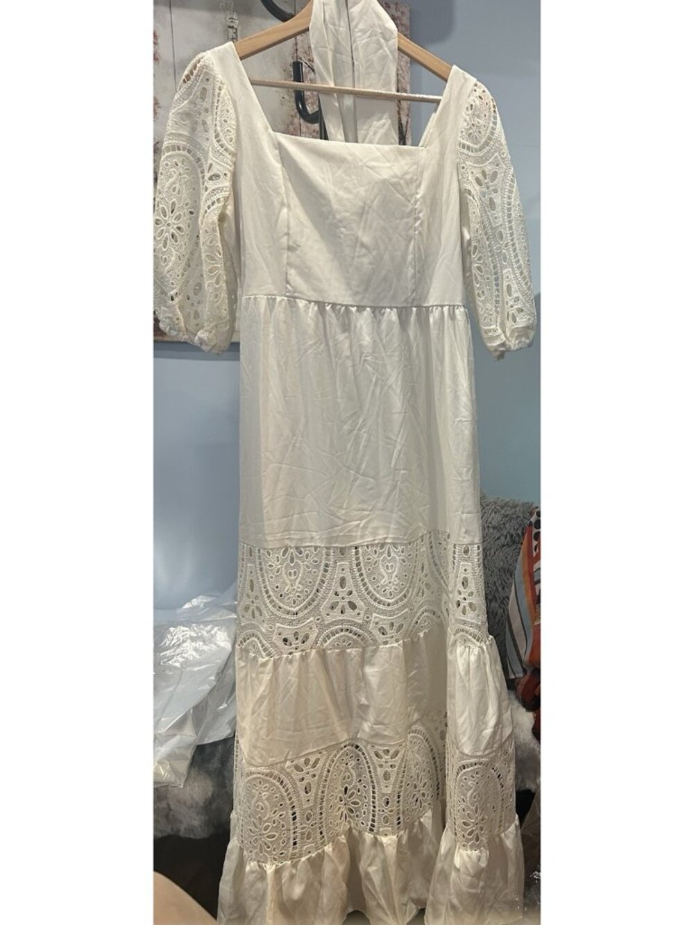 Cottagecore Style Dress Midi Length with Lace